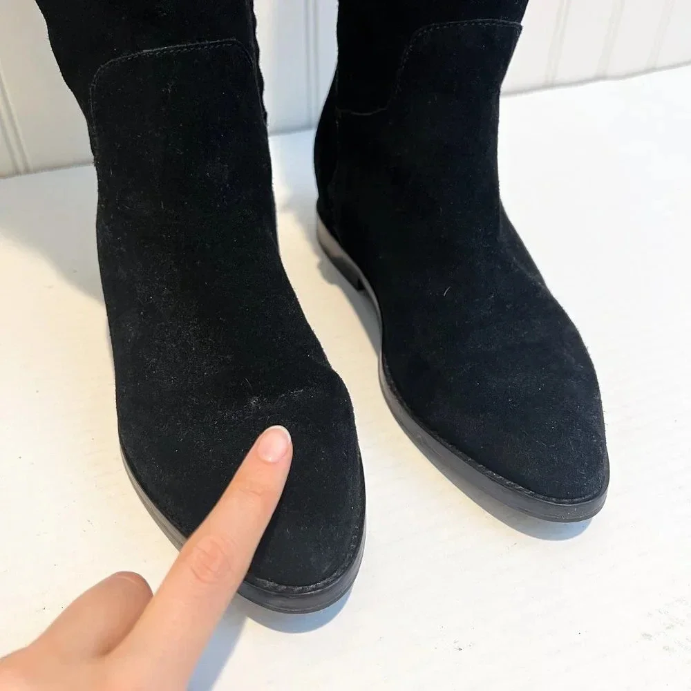 ASH Jess Black Suede Knee-High Tall Classic Designer Low Heel Boots 37